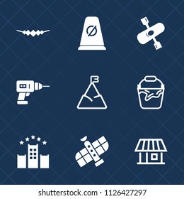 Premium set of outline, fill vector icons. Such as work, road, transportation, white, mountain, kayak, clean, jewelry, canoeing, street, home, machine, container, equipment, gem, blue, sky, kayaking