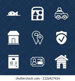 Premium set of outline, fill vector icons. Such as real, play, coffee, suitcase, vacation, luggage, seafood, store, food, travel, car, card, check, road, bear, teddy, location, fish, toy, drink, bag