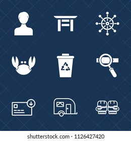 Premium set of outline, fill vector icons. Such as seafood, recycling, wheel, traffic, helm, internet, laptop, sea, trash, ship, garbage, food, van, travel, glove, bag, profile, finance, business, web