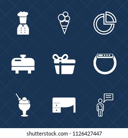 Premium set of outline, fill vector icons. Such as time, chat, chief, strawberry, household, cream, ice-cream, head, office, pie, water, sweet, chocolate, watch, present, ice, equipment, home, kitchen