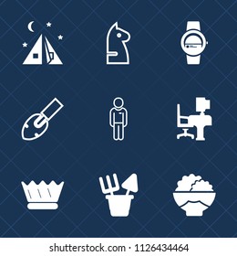 Premium set of outline, fill vector icons. Such as chess, king, smart, luxury, travel, success, agriculture, strategy, royal, queen, horse, background, office, equipment, chessboard, adventure, summer