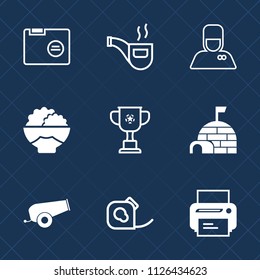 Premium set of outline, fill vector icons. Such as blank, pipe, victory, championship, office, uniform, hotel, winner, tobacco, bellhop, vintage, technology, weapon, tape, empty, equipment, friction