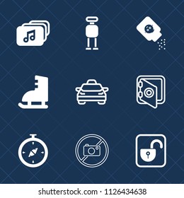 Premium set of outline, fill vector icons. Such as unlock, robotic, machine, open, science, futuristic, bottle, protection, lock, digital, file, baby, video, container, format, vehicle, north, robot
