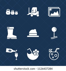 Premium set of outline, fill vector icons. Such as old, sport, weight, hat, red, fitness, glass, frame, boot, headwear, measurement, white, image, picture, clothing, style, service, vehicle, drop, car