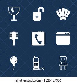 Premium set of outline, fill vector icons. Such as care, comb, window, broken, celebration, business, vandalism, safety, birthday, protection, key, brush, interior, pattern, telephone, security, room