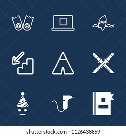 Premium set of outline, fill vector icons. Such as directory, downstairs, surfer, ocean, underwater, party, samurai, web, telephone, sign, medical, clinic, weapon, business, drill, travel, celebration