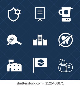 Premium set of outline, fill vector icons. Such as computer, health, knife, meeting, conference, group, vacation, pan, security, hotel, bed, businesswoman, business, travel, mixer, tool, internet, pin