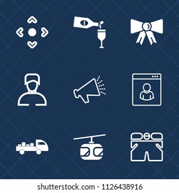 Premium set of outline, fill vector icons. Such as alcohol, elegance, beverage, man, computer, clothing, bottle, delivery, web, wineglass, red, wine, suit, sound, button, transportation, background