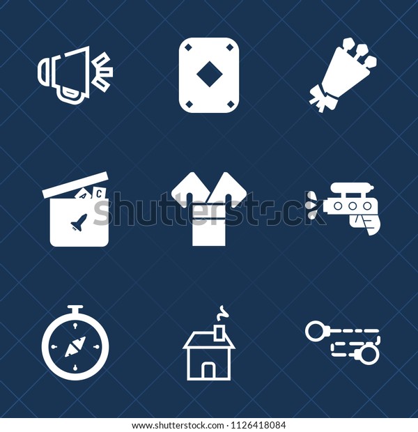 Premium set of outline, fill vector icons. Such as\
white, compass, sound, map, chain, summer, volume, pistol, bouquet,\
nature, house, estate, card, blossom, loud, building, audio, toy,\
gambling, water