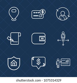 Premium set with outline icons. Such as money, people, balance, frame, businessman, paper, direction, place, person, finance, travel, map, purchase, marker, document, business, purse, sign, cash, pin