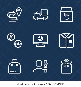 Premium set with outline icons. Such as transport, office, paper, plan, lorry, task, vehicle, currency, professional, return, delivery, infographic, shipping, white, road, pretty, travel, business