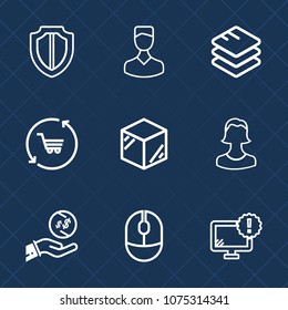 Premium set with outline icons. Such as avatar, secure, guard, social, information, refreshment, shop, monitor, security, template, cart, box, product, package, trolley, shield, data, digital, concept
