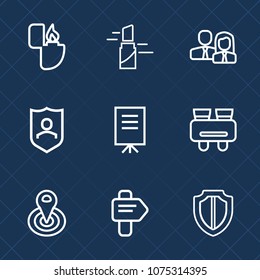 Premium set with outline icons. Such as protect, center, lighter, white, color, light, cycle, red, people, shield, cigarette, vision, staff, gas, point, beauty, beautiful, glasses, lipstick, direction