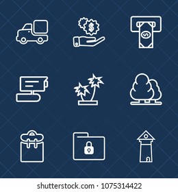 Premium set with outline icons. Such as tower, file, professional, white, security, summer, tv, video, vehicle, famous, landscape, person, atm, transport, delivery, investment, people, money, nature