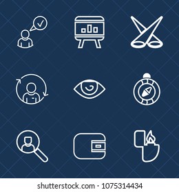 Premium set with outline icons. Such as infographic, refresh, lighter, cigarette, internet, direction, object, web, money, information, banner, website, template, north, diagram, finance, technology