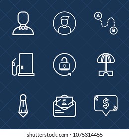 Premium set with outline icons. Such as petroleum, gasoline, travel, navigation, frame, square, price, security, post, open, petrol, map, fashion, sign, fuel, location, protection, sun, destination
