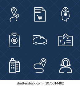 Premium set with outline icons. Such as idea, sale, market, lady, fashion, store, shopping, estate, card, face, transport, house, supermarket, direction, van, road, vehicle, young, transportation, map