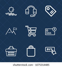 Premium set with outline icons. Such as technology, support, landscape, cart, sale, sunset, audio, call, discount, sign, market, price, element, equipment, microphone, outdoor, shop, sound, tag, web