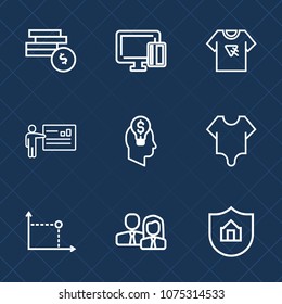 Premium set with outline icons. Such as meeting, conference, bodysuit, staff, protect, people, print, property, cash, typography, currency, finance, male, t-shirt, bank, business, female, team, idea