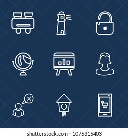 Premium set with outline icons. Such as mobile, concept, template, protection, global, house, discovery, water, app, coast, see, chart, globe, phone, profile, infographic, view, map, business, cancel