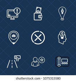 Premium set with outline icons. Such as navigation, street, travel, map, job, technology, dollar, office, internet, money, phone, red, web, business, female, monitor, computer, cash, sign, shape, road
