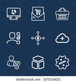Premium set with outline icons. Such as sign, shop, money, cube, discount, time, template, list, label, purchase, plan, square, management, sale, add, internet, personal, online, check, market, graph