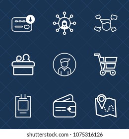 Premium set with outline icons. Such as speech, boy, retail, phone, white, shop, casual, badge, communication, display, cutout, mobile, audience, wealth, pin, male, purse, map, location, public, man