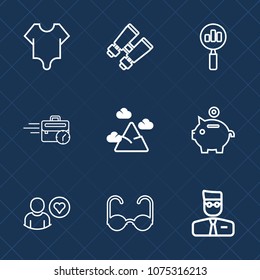 Premium set with outline icons. Such as model, business, money, body, beautiful, beauty, cute, magnifying, glasses, see, mountain, blue, sun, web, fashion, search, investment, nature, sitting, view