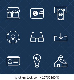 Premium set with outline icons. Such as finance, person, bank, eye, id, quality, money, phone, machine, store, dollar, mobile, web, wallet, location, atm, payment, front, building, modern, cash, man