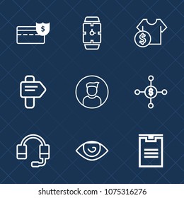 Premium set with outline icons. Such as bank, profile, support, cash, time, way, male, minute, hand, dollar, business, call, investment, sale, price, currency, human, store, money, box, shipping, cost