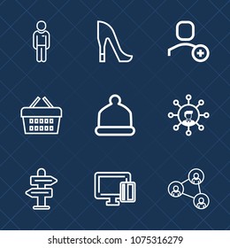 Premium set with outline icons. Such as credit, card, shoe, delete, style, white, fashion, direction, sale, communication, screen, heel, head, people, store, basket, man, high, way, shopping, business