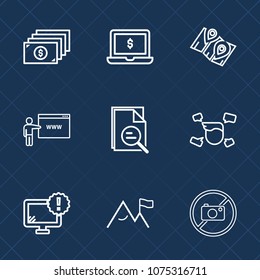 Premium set with outline icons. Such as internet, tool, pin, navigation, sign, screen, nature, road, arrow, monitor, computer, go, cash, location, finance, fashion, magnifying, website, white, map, pc