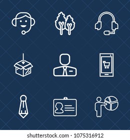 Premium set with outline icons. Such as microphone, support, technology, tie, identification, phone, fashion, landscape, package, center, headset, presentation, customer, communication, office, forest