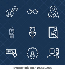 Premium set with outline icons. Such as button, eyesight, clock, plan, mobile, spring, eye, location, travel, buy, london, vision, tower, sign, flower, view, blossom, navigation, account, web, work