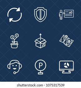 Premium set with outline icons. Such as business, chart, tree, protection, refresh, cardboard, businessman, meeting, arrow, car, new, travel, map, template, people, lot, location, office, urban, box