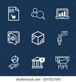 Premium set with outline icons. Such as store, safe, internet, delivery, supermarket, communication, computer, person, packaging, online, web, mail, website, food, package, search, template, finance