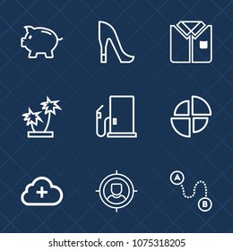 Premium set with outline icons. Such as chart, woman, travel, investment, nature, gas, map, point, girl, fashion, gasoline, white, banking, pie, fuel, position, heel, internet, marketing, tshirt, shoe