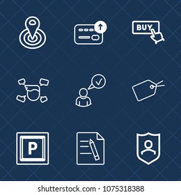 Premium set with outline icons. Such as circle, money, sign, profile, male, currency, casual, tag, globe, location, street, coin, car, bank, navigation, radius, web, paper, complete, protection, man