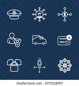 Premium set with outline icons. Such as white, travel, vehicle, nautical, hat, sign, cutout, navy, place, income, money, communication, van, cap, shirt, mobile, boat, profile, sea, investment, screen