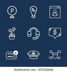 Premium set with outline icons. Such as technology, street, boy, phone, captain, sign, cap, traffic, frame, price, transportation, growth, sailor, navy, man, person, microphone, profile, location, lot