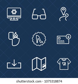 Premium set with outline icons. Such as object, fashion, navigation, sign, world, light, direction, sack, print, bag, typography, flame, beautiful, frame, pointer, money, download, white, business