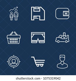 Premium set with outline icons. Such as success, marketing, target, concept, money, wear, store, internet, retail, shop, sign, customer, trolley, management, man, wallet, diskette, business, basket