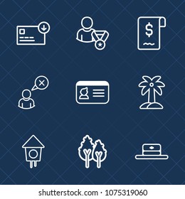 Premium set with outline icons. Such as tree, social, business, sign, internet, id, money, web, hand, cancel, finance, forest, tropical, palm, technology, sale, landscape, sack, fashion, cash, profile
