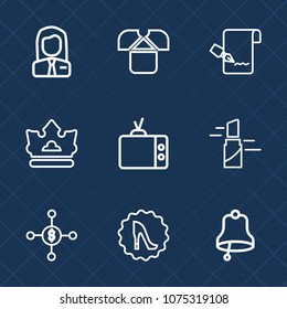 Premium set with outline icons. Such as alarm, queen, business, tv, front, makeup, document, money, fashion, template, beauty, video, red, lipstick, finance, dollar, sign, man, royal, investment, pen