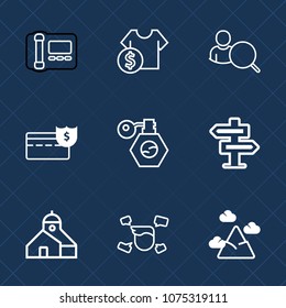 Premium set with outline icons. Such as price, dont, boy, doorknob, door, web, coin, building, business, beauty, sale, technology, store, search, mountain, nature, room, account, man, pump, clothes