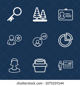 Premium set with outline icons. Such as sign, house, white, forest, graph, pie, environment, website, personal, green, card, meeting, businessman, door, avatar, name, freelance, store, technology, key