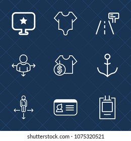Premium set with outline icons. Such as store, rudder, wheel, identification, star, label, map, direction, sale, computer, bodysuit, helm, name, arrow, white, street, beautiful, blank, road, female