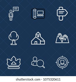 Premium set with outline icons. Such as person, online, sign, communication, account, royal, target, people, map, king, technology, forest, marketing, arrow, landscape, web, nature, direction, white