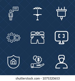 Premium set with outline icons. Such as property, shorts, money, restaurant, counter, finance, wooden, communication, table, electricity, template, message, social, coffee, computer, technology, boy