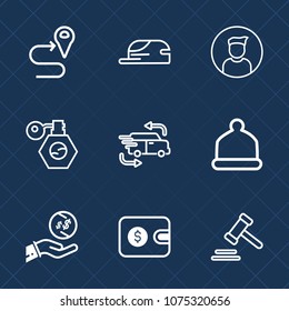 Premium set with outline icons. Such as courthouse, transportation, pointer, navigation, purse, beauty, business, profile, man, bottle, legal, gps, travel, wallet, justice, lawyer, fashion, object